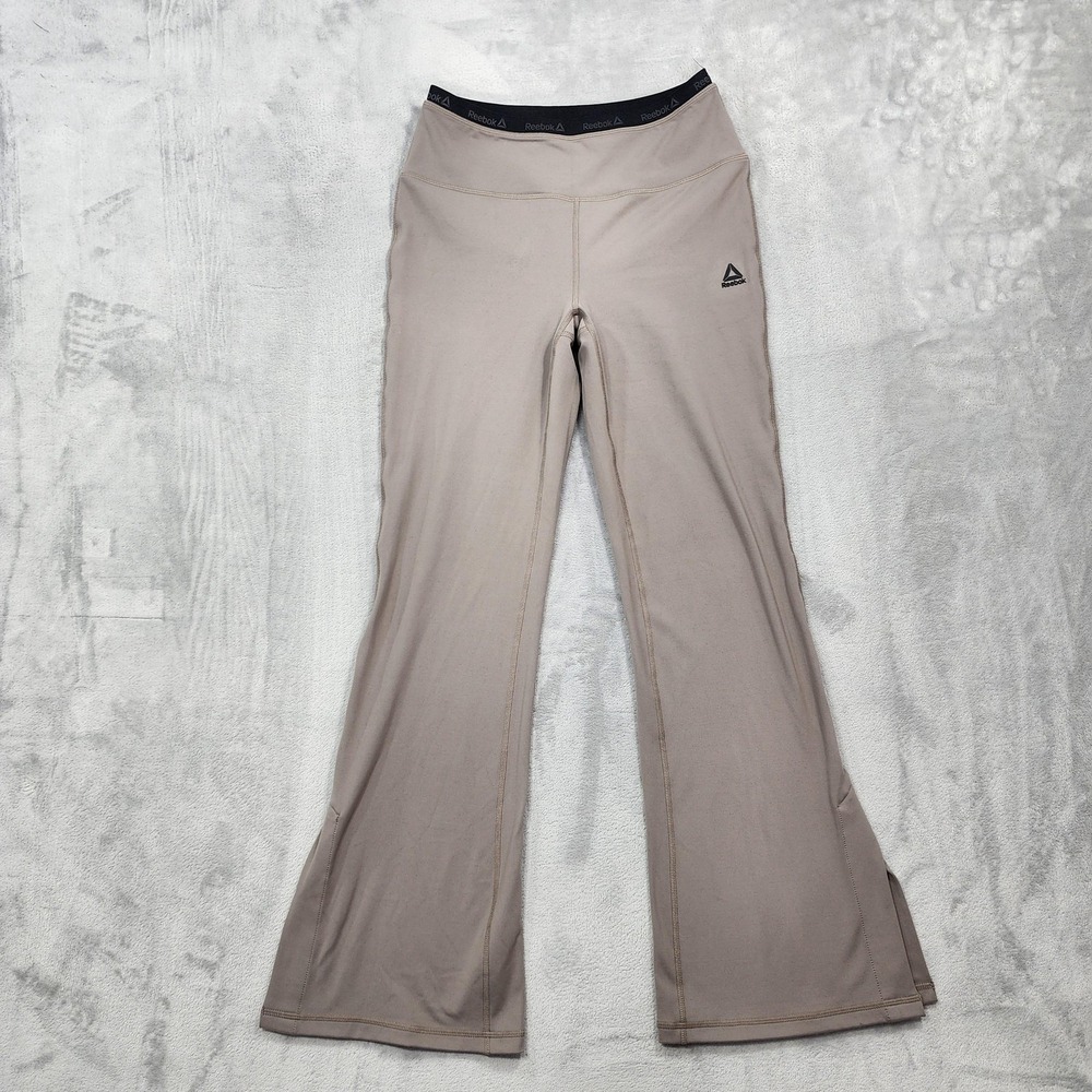 Reebok Pants Womens M Beige Transition Flare Legging Yoga Gym Stretch Workout